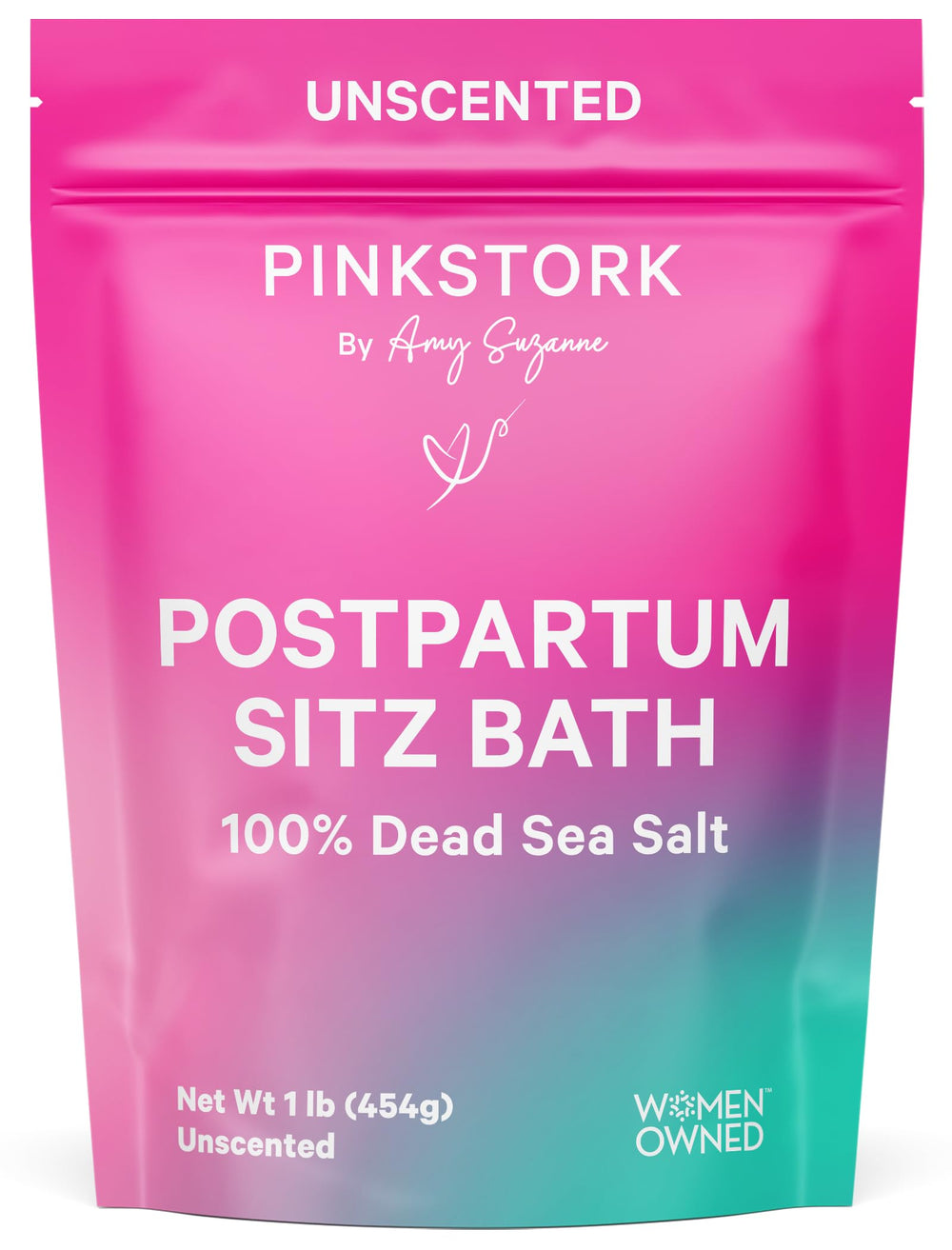 Pink Stork Postpartum Sitz Bath Soak bottle offers soothing perineal relief after labor.