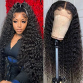 Pinketer Deep Wave Lace Front Wig front view shows natural part for versatile styling