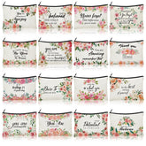 Pinkunn flower canvas makeup bag featuring inspirational words for daily motivation on the go.