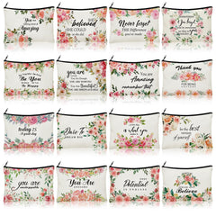 Pinkunn flower canvas makeup bag featuring inspirational words for daily motivation on the go.