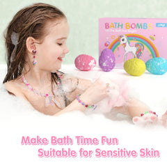 Pinyi bath bombs with surprise jewelry inside reveal tiny jewels as the bath fizzes