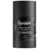 PiperWai deodorant charcoal stick close-up highlighting clean, aluminum-free formula for odor protection.