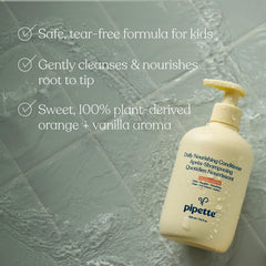 Pipette kids bath-time tear-free haircare image depicts easy rinsing