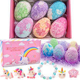 Piroo bath bombs reveal unicorn jewelry inside during a magical bath