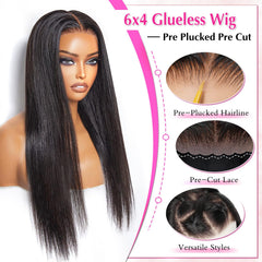 PISRY Wear and Go Glueless Wigs with pre-cut 6x4 lace detail for seamless styling.