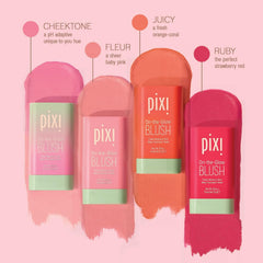 Pixi On-the-Glow Blush Ruby closeup-swatch reveals rich pigment and natural glow
