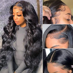 Pizazz Body Wave lace frontal wig 13x4 transparent lace front for natural hairline and seamless parting.