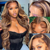 Pizazz Ombre Highlights 30in lace-front wig close-up shows vivid color and silky texture.