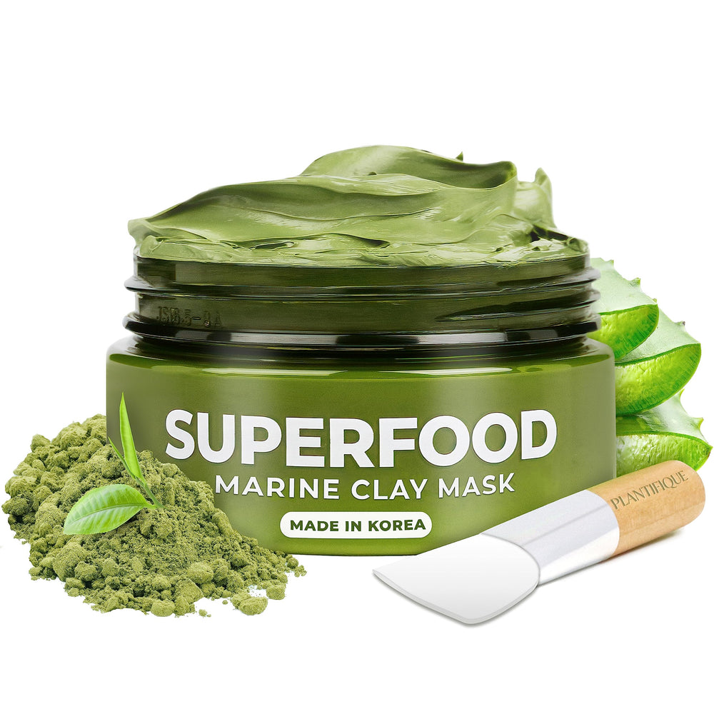 PLANTIFIQUE clay mask avocado superfoods closeup for hydrating, balanced skin