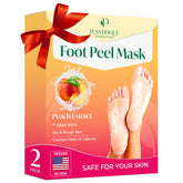 PLANTIFIQUE Foot Peeling Mask 2 Pack front view shows peach-scented exfoliation for smoother feet.