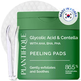 PLANTIFIQUE Korean Glycolic Acid Toner Pads packaging highlights a refillable, sustainable design for daily use.