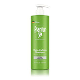 Plantur 39 shampoo bottle front promotes thinning-hair care with caffeine formula.