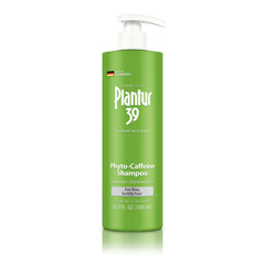 Plantur 39 shampoo bottle front promotes thinning-hair care with caffeine formula.