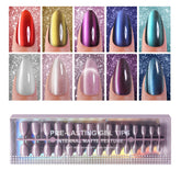 Plauva cat eye press-on nails medium almond closeup shows secure fit for natural nails.