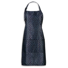 Plum Hill Black Leopard Cosmetology Apron—front view shows sleek professional styling.