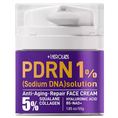 Plus1Herolabs PDRN antiaging cream tube application for daily hydration.