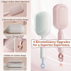 PMDYBY air cushion close-up highlighting scalp comfort during brushing.