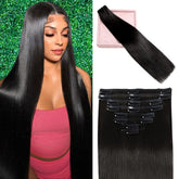 POGINJA clip-in extensions on model showing instant length and volume