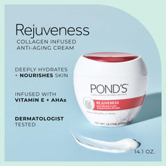 POND'S Rejuveness cream texture close-up highlights creamy consistency for smoothing morning routines.
