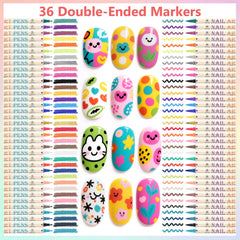 Ponhey nail art pens 0.7mm fine tip enables precise lines and details.