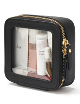 Popvibe mini clear black makeup bag open-top shows easy-access cosmetics on the go.