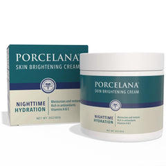 Porcelana Nighttime Hydration Cream bottle highlights updated formula for deep hydration
