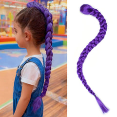 POUWENEY 26-inch purple braid ponytail clipped in for cosplay, lightweight and secure.