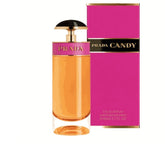 Prada Candy bottle embossed logo detail for romantic fragrance moments.