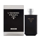 Prada L'Homme Intense bottle front view for confident daytime fragrance.