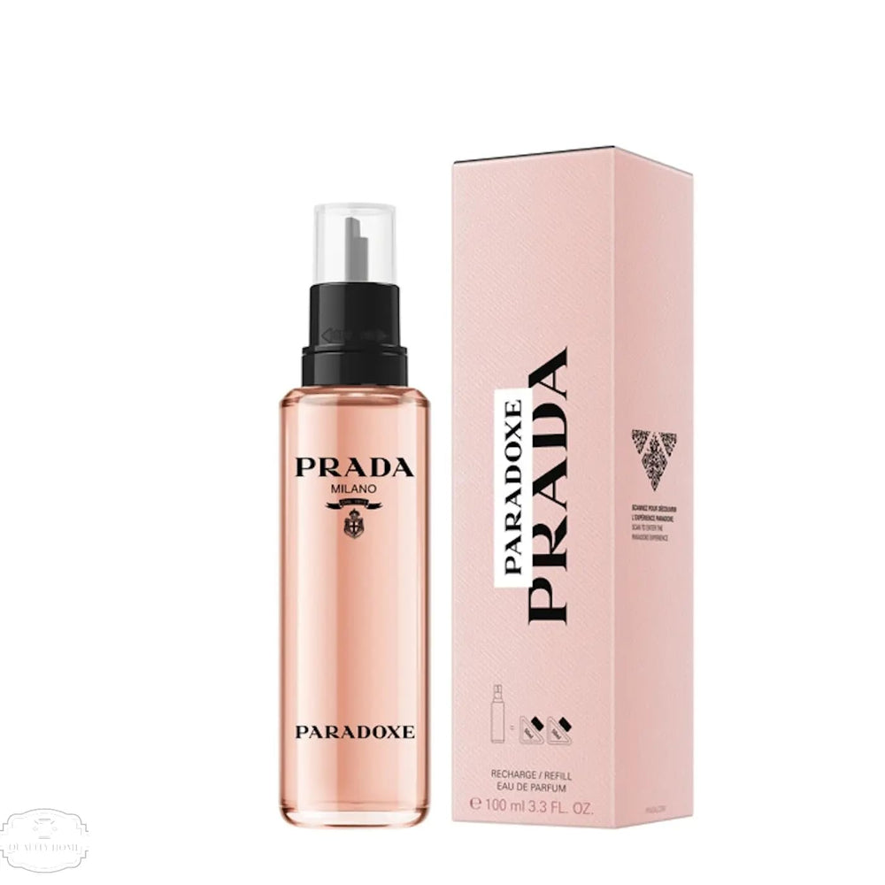 Prada Paradoxe bottle with refillable spray for long-lasting fragrance.