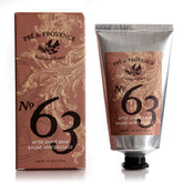 Pre de Provence No63 aftershave balm jar shows soothing texture for post-shave skin.