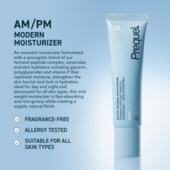 Prequel Skin cream swirl on skin highlights fast-absorbing hydration.