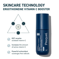 Prequel Skin Lucent-C serum on palm illustrating patch-test friendly skin compatibility.