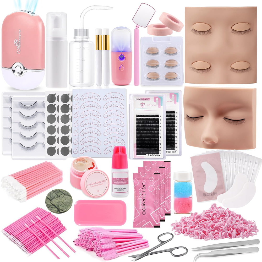 Pretty memory eyelash kit: two mannequin heads for realistic practice sessions.