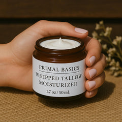 Primal Basics vanilla-infused bottle offers soothing aroma while nourishing skin.