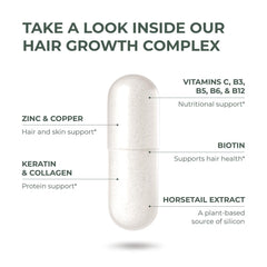 Primal Harvest Hair Growth Pills ingredients list featuring Type II collagen for structure.