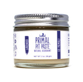 Primal Pit Paste lavender deodorant bottle offers all-day odor control with a calming scent.