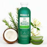 PRIMALS hair-strengthening shampoo bottle on sink for healthier hair daily care