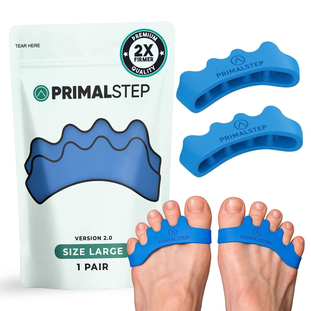 PRIMALSTEP 2.0 toe separators closeup highlights firm silicone for toe alignment support.