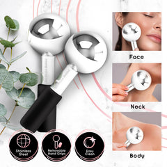 PRIME Fitness unbreakable steel cooling roller offers long-lasting chill for facial massage.
