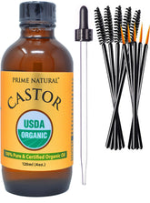 Prime Natural castor oil bottle in amber glass for pure, hexane-free nourishment.