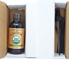 Prime Natural eyelash and eyebrow growth support using pure castor oil.