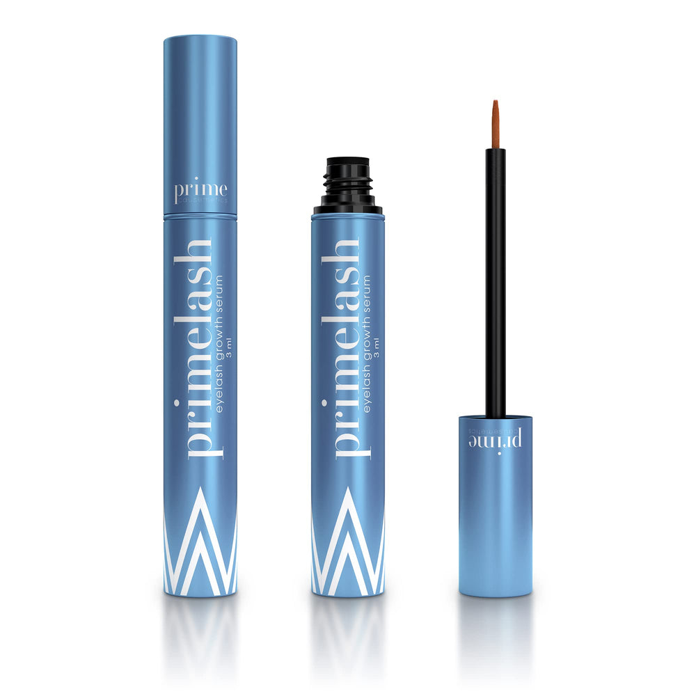 Prime Prometics PrimeLash serum bottle close-up for overnight lash nourishment
