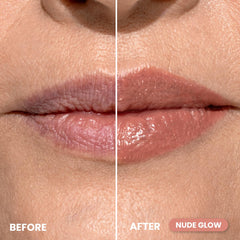 PrimePrometics PrimeLip nude glow shade swatch with subtle gloss.