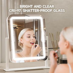 PRIMETEK vanity mirror lit desk setup showing clear even illumination.