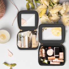 Prite Boxy Vegan Leather Cosmetic Pouch highlights sleek design and durable structure.