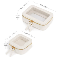 Prite Clear Makeup Bag Beige zipper detail highlights durable gold hardware and secure closure.