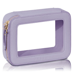 Prite Clear Makeup Bag side view in violet for stylish, portable travel storage