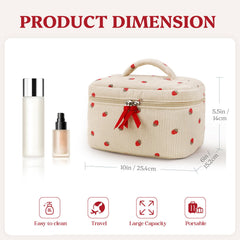 Prite makeup bag close-up shows gold-plated zipper and colored webbing for easy access.