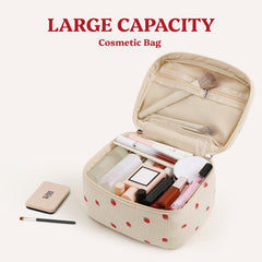 Prite floral pattern adds fashionable charm to travel cosmetics organization.